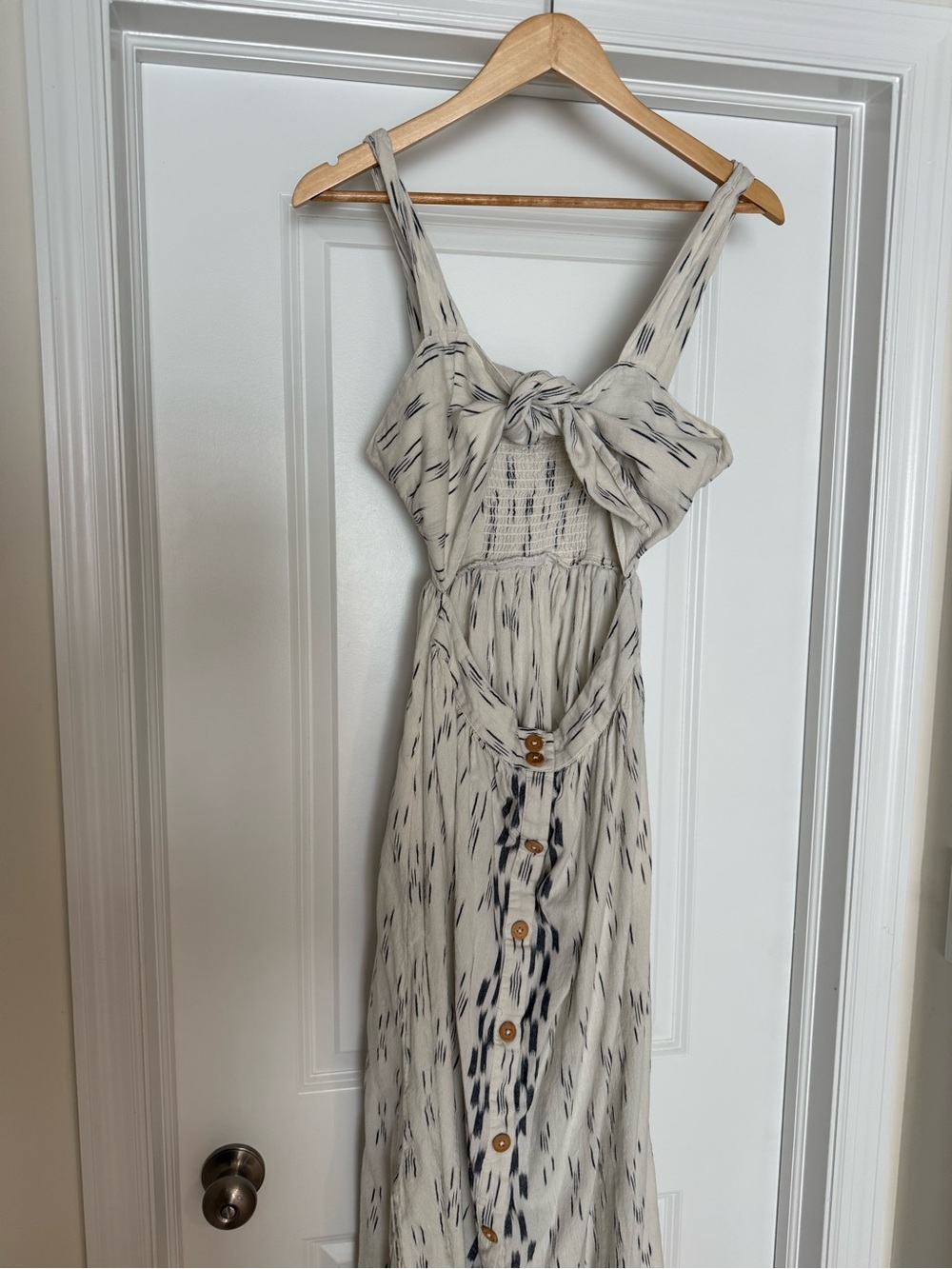 Free People Cream Maxi Dress with Black Ikat Print